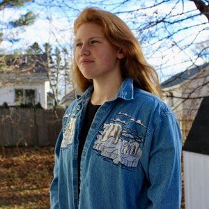 Jean Shirt with Polar Bear Embroidery